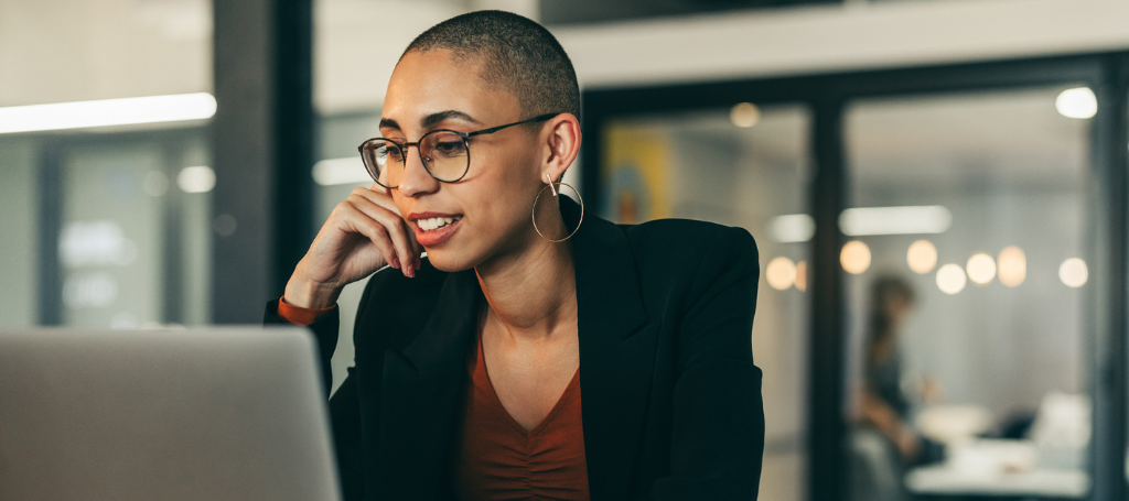 woman on computer at work