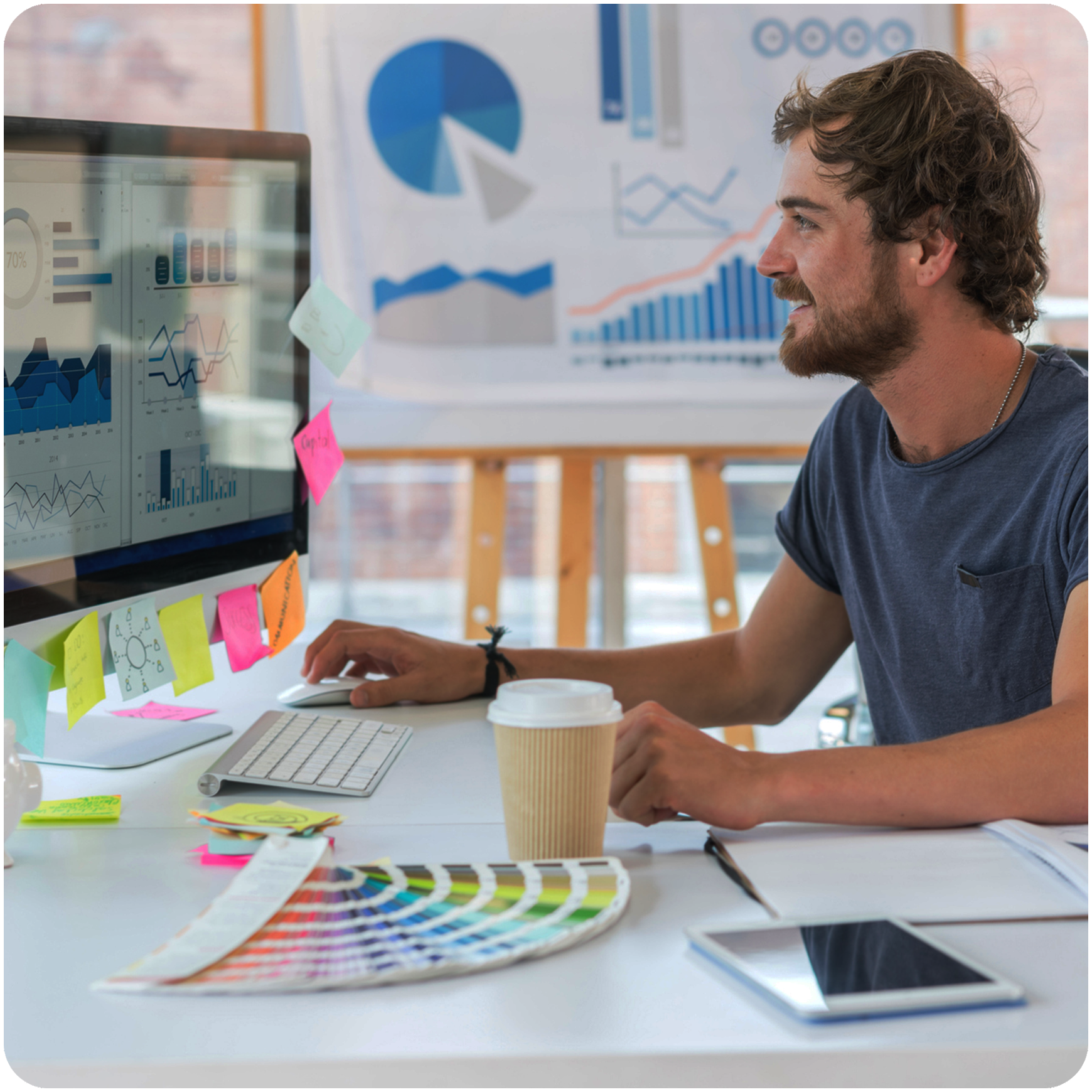 marketing professional working at desk