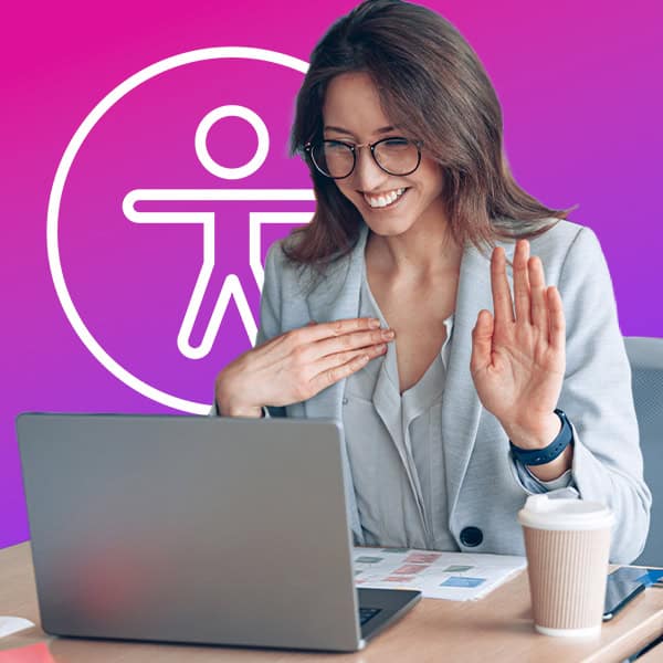 Digital accessibility professional collaborating through a virtual platform, helping organizations create inclusive digital experiences and accessible technology solutions.